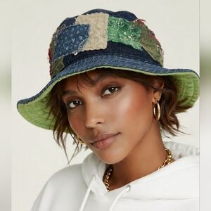 M. Gregg Studio Artsy Patchwork Bucket Hat with Blue Stripes L